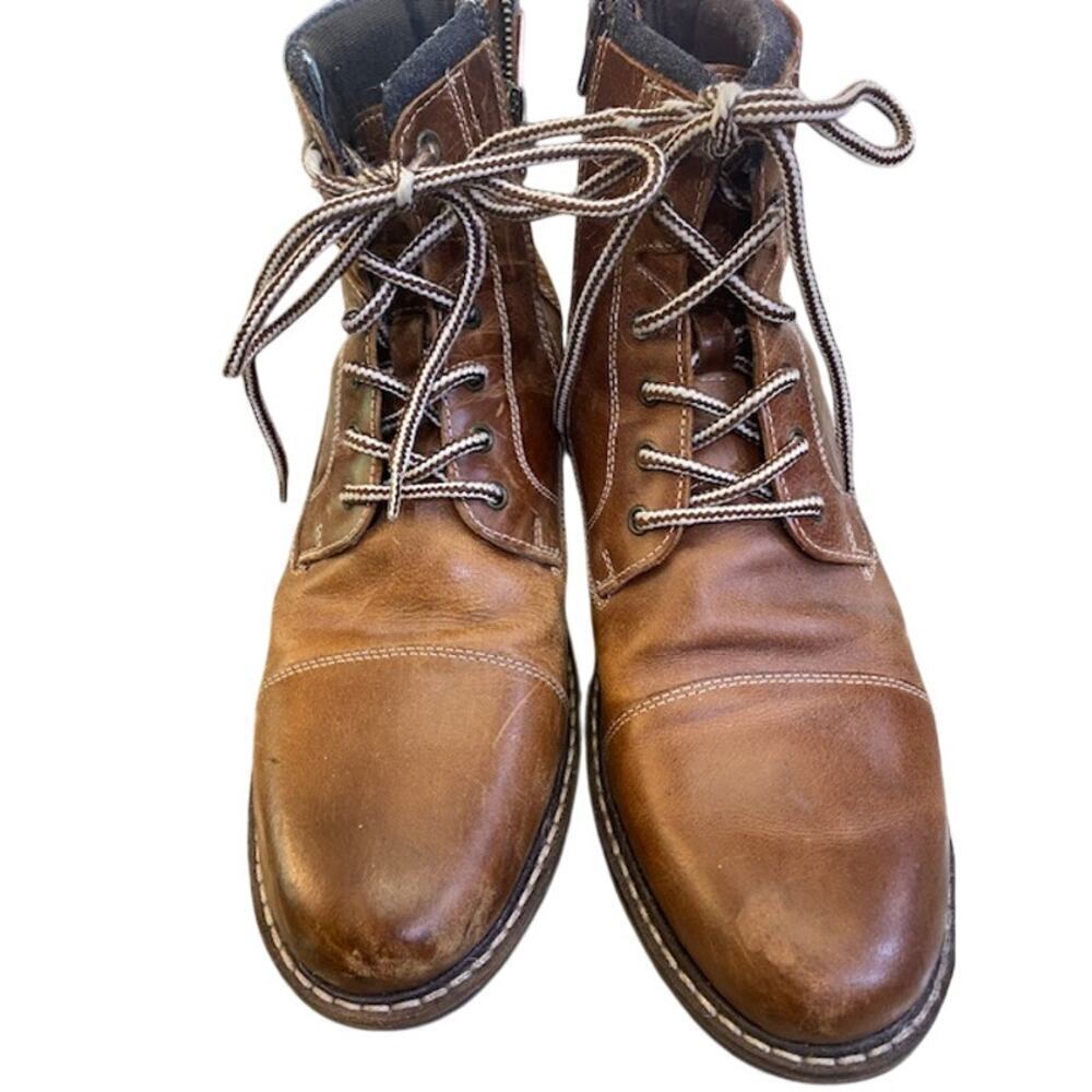 Crevo Mens‎ Chestnut Brown Leather Hammersmith Ankle Boots Sz 12 Lace-Up & Zip